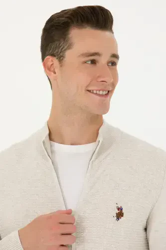 Men's Stone Melange Basic Knit Cardigan 50268938-VR225-Stone - U.S. POLO ASSN. (1)