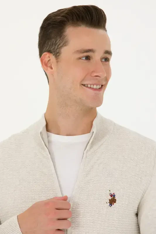 Men's Stone Melange Basic Knit Cardigan 50268938-VR225-Stone - 2