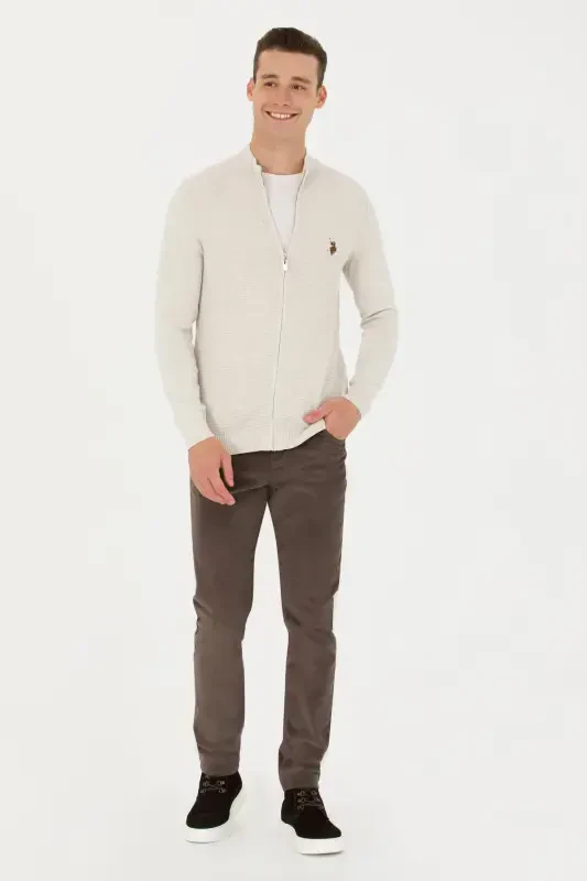 Men's Stone Melange Basic Knit Cardigan 50268938-VR225-Stone - 4