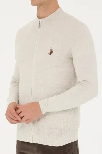 Men's Stone Melange Basic Knit Cardigan 50268938-VR225-Stone - 6