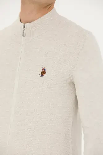 Men's Stone Melange Basic Knit Cardigan 50268938-VR225-Stone - 7