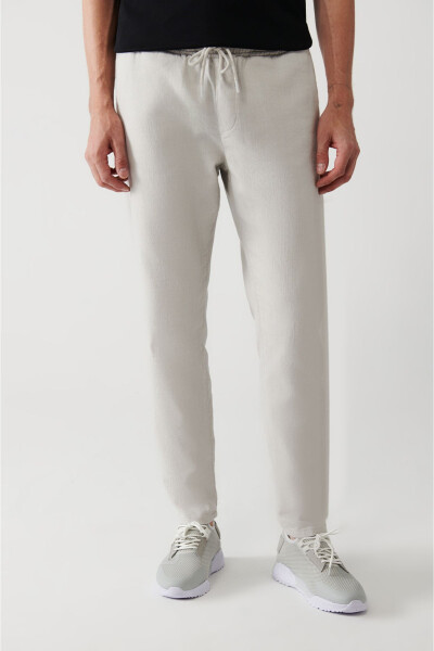 Men's stone pants, relaxed fit, linen texture, side pockets, elastic waist (E003052) - 2