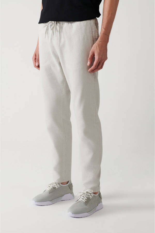 Men's stone pants, relaxed fit, linen texture, side pockets, elastic waist (E003052) - 3