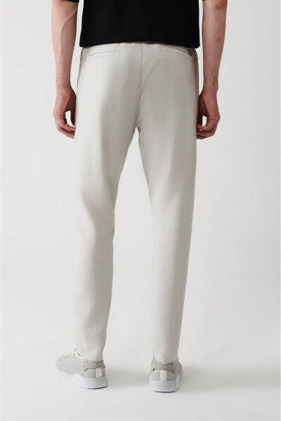 Men's stone pants, relaxed fit, linen texture, side pockets, elastic waist (E003052) - 4