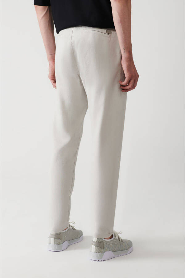 Men's stone pants, relaxed fit, linen texture, side pockets, elastic waist (E003052) - 5