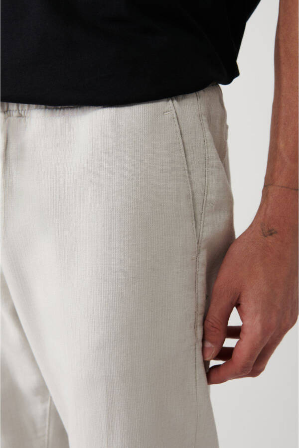 Men's stone pants, relaxed fit, linen texture, side pockets, elastic waist (E003052) - 6