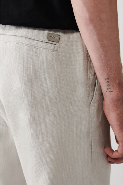 Men's stone pants, relaxed fit, linen texture, side pockets, elastic waist (E003052) - 7