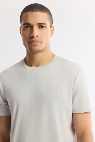 Men's Stone Soft Touch Crew Neck Flamed Basic T-shirt B001031-Stone - AVVA (1)