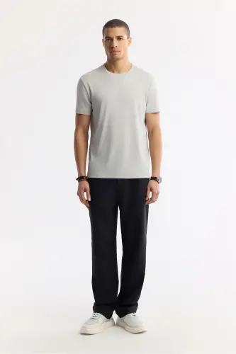 Men's Stone Soft Touch Crew Neck Flamed Basic T-shirt B001031-Stone - 5