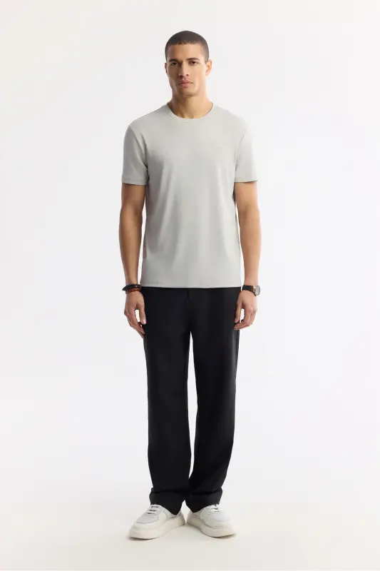 Men's Stone Soft Touch Crew Neck Flamed Basic T-shirt B001031-Stone - 5