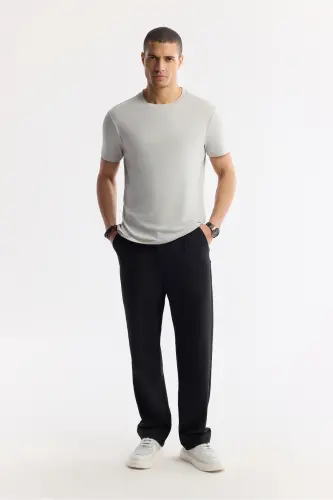 Men's Stone Soft Touch Crew Neck Flamed Basic T-shirt B001031-Stone - 6