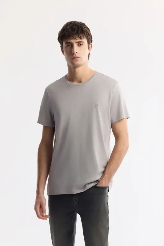 Men's Stone T-shirt Ultrasoft Crew Neck Plain Regular Fit Modal B001171 - AVVA