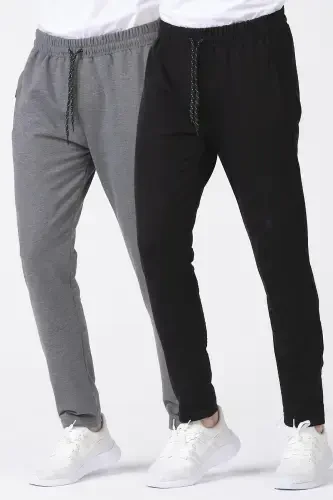 Men's Straight Leg 2-Pack Detailed Sweatpants-Black2 - 1
