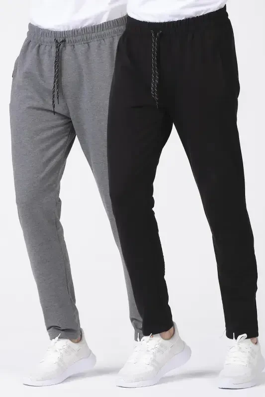 Men's Straight Leg 2-Pack Detailed Sweatpants-Black2 - GIYMODA