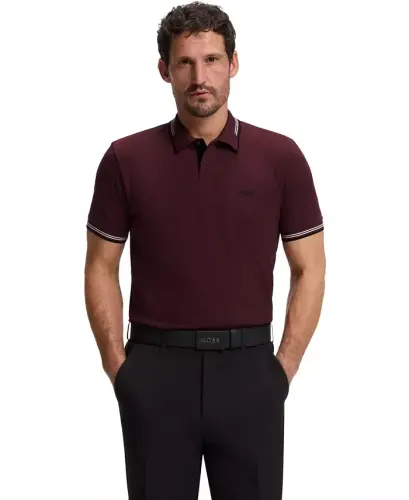 Men’s Stretch-Cotton Slim-Fit Logo Polo Shirt - Dark Pink - 1
