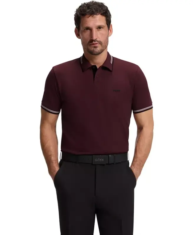 Men’s Stretch-Cotton Slim-Fit Logo Polo Shirt - Dark Pink - 1