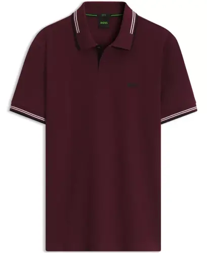 Men’s Stretch-Cotton Slim-Fit Logo Polo Shirt - Dark Pink - Hugo Boss (1)