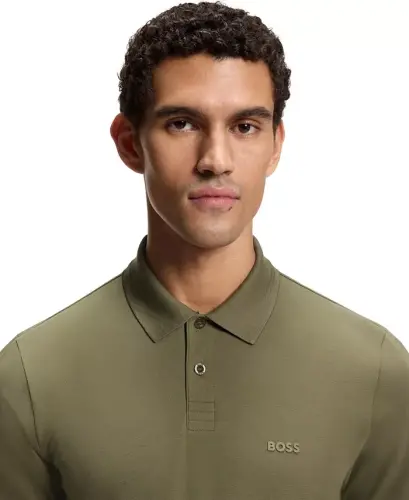 Men's Stretch-Cotton Slim-Fit Paul Polo Shirt - Dark Beige - HUGO BOSS (1)