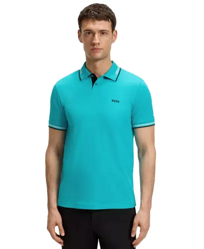 Men's Stretch-Cotton Slim-Fit Polo Shirt-Aqua - 1