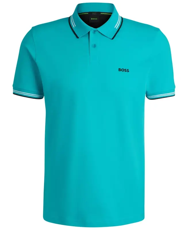 Men's Stretch-Cotton Slim-Fit Polo Shirt-Aqua - 2
