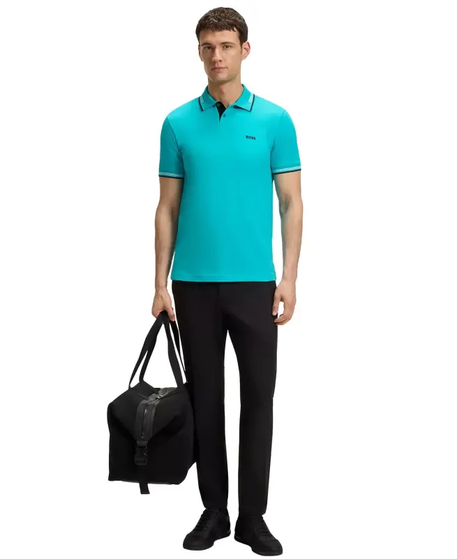 Men's Stretch-Cotton Slim-Fit Polo Shirt-Aqua - 3