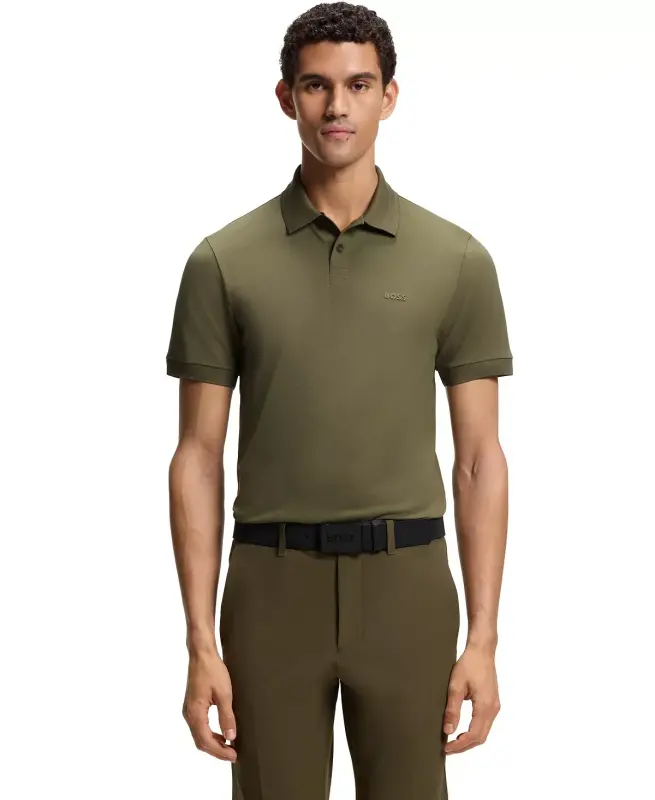 Men's Stretch-Cotton Slim-Fit Polo Shirt-Dark Beige - HUGO BOSS