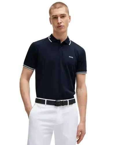 Men's Stretch-Cotton Slim-Fit Polo Shirt-Dark Blue 