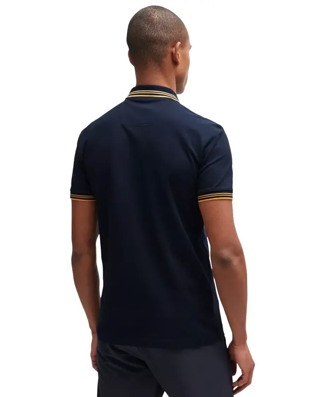 Men's Stretch-Cotton Slim-Fit Polo Shirt-Dark Blue, Yellow - 3