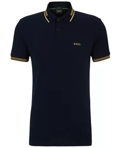 Men's Stretch-Cotton Slim-Fit Paul Polo Shirt - Dark Blue, Yellow - HUGO BOSS (1)
