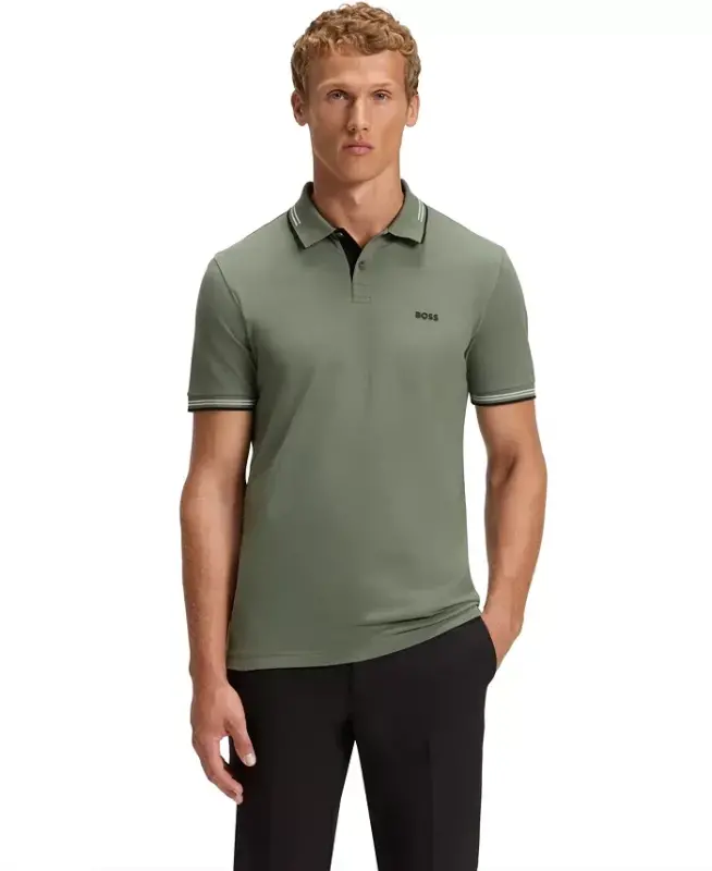 Men's Stretch-Cotton Slim-Fit Polo Shirt - Green - 1