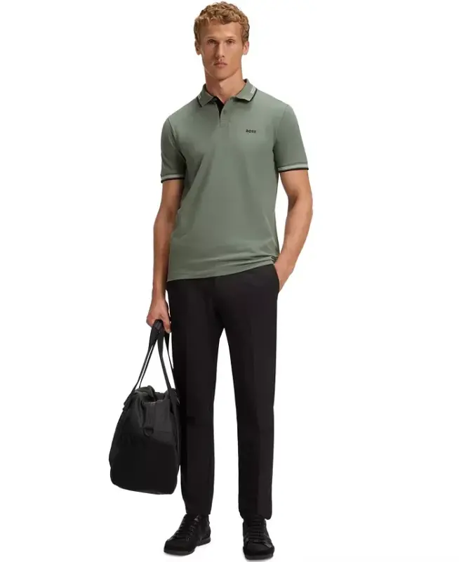 Men's Stretch-Cotton Slim-Fit Polo Shirt - Green - 4
