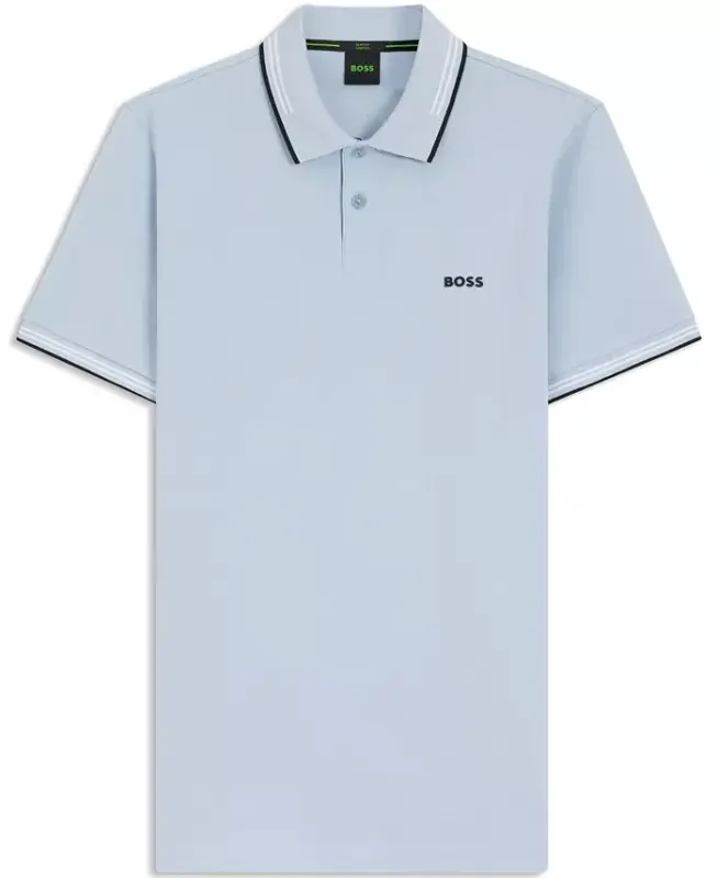 Men's Stretch-Cotton Slim-Fit Polo Shirt - Light Blue - HUGO BOSS
