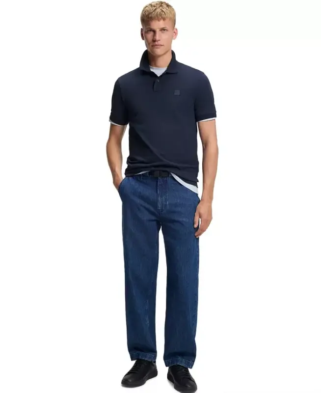 Men's Stretch-Cotton Slim-Fit Polo Shirt - Navy Blue - 4