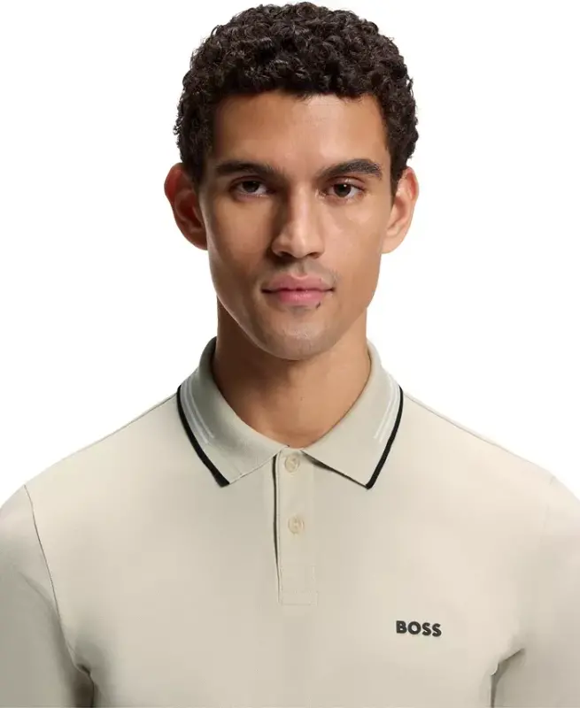 Men's Stretch-Cotton Slim-Fit Polo Shirt - Open Beige - 4
