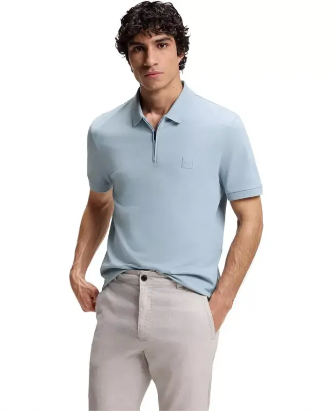 Men's Stretch-Cotton Slim-Fit Polo Shirt - Open Blue - HUGO BOSS