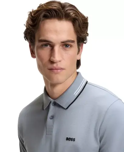 Men's Stretch-Cotton Slim-Fit Polo Shirt - Open Gray - 5