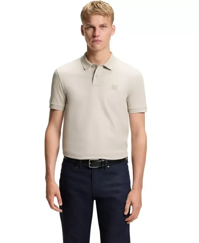 Men's Stretch-Cotton Slim-Fit Polo Shirt - Open Gray - HUGO BOSS
