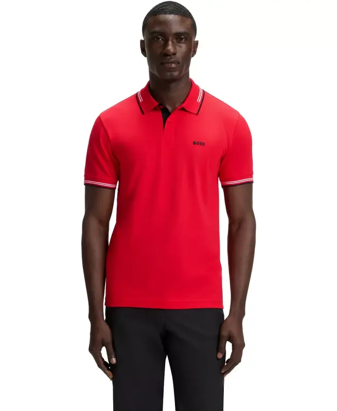Men's Stretch-Cotton Slim-Fit Polo Shirt-Red - 1