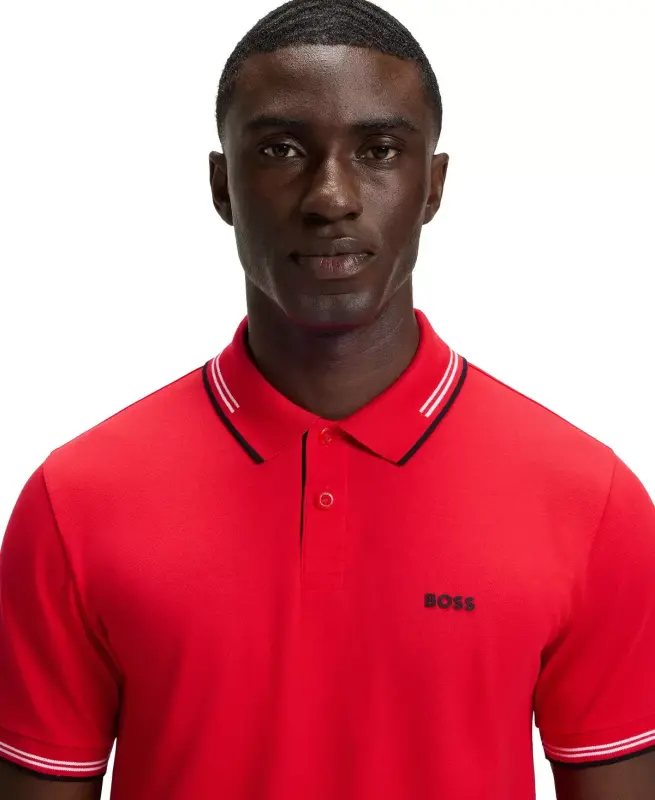 Men's Stretch-Cotton Slim-Fit Polo Shirt-Red - 5