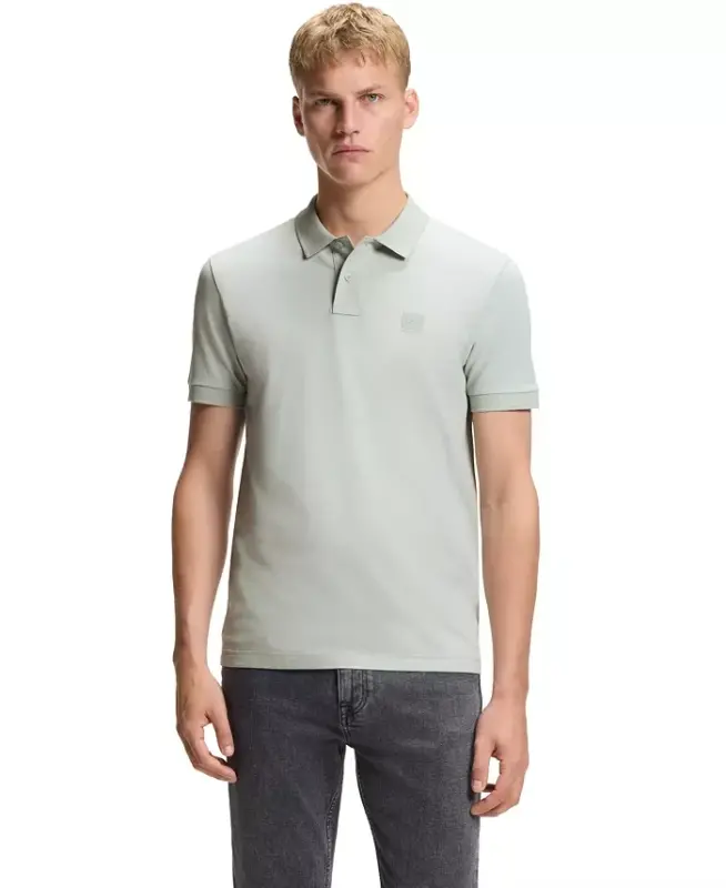 Men's Stretch-Cotton Slim-Fit Polo Shirt - Silver - 1