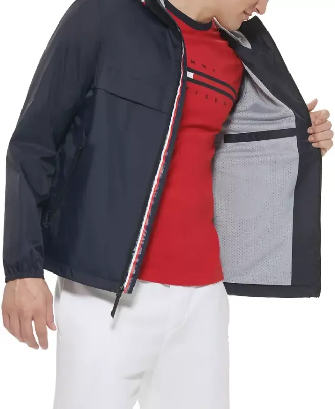 Men's Stretch Hooded Zip-Front Rain Jacket - 5