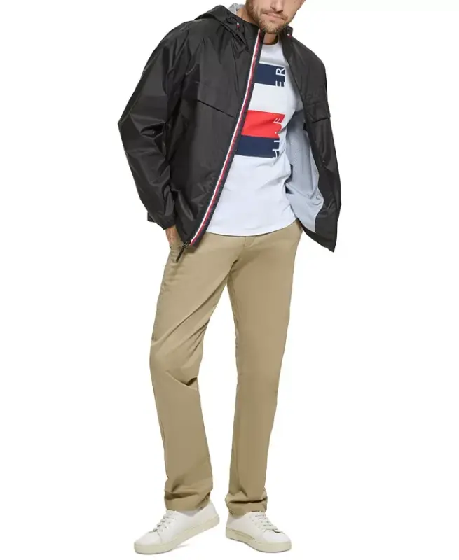 Men's Stretch Hooded Zip-Front Rain Jacket - Black - 6