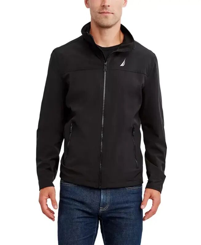 Men's Stretch Performance Windbreaker and Rain Jacket - Black - Nautica