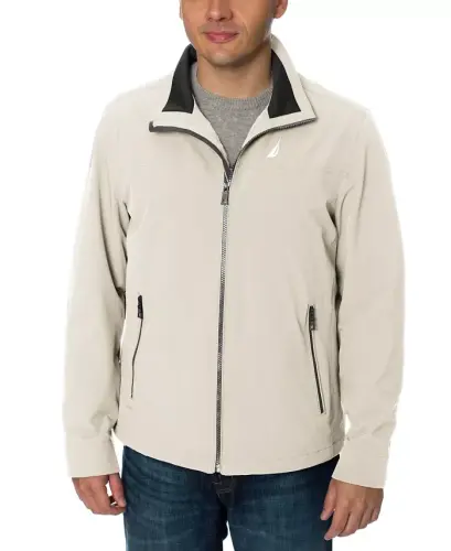 Men's Stretch Performance Windbreaker and Rain Jacket - Stone - 1