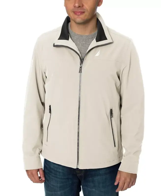 Men's Stretch Performance Windbreaker and Rain Jacket - Stone - 1