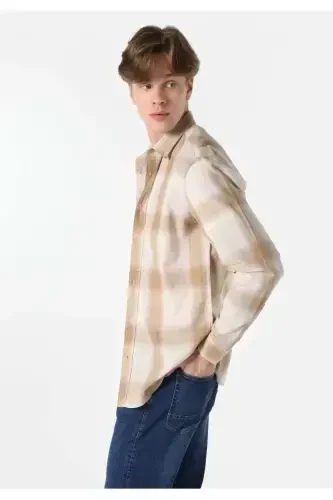 Men's striped beige long sleeve shirt, regular fit. Cl1062628 - 1