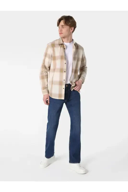 Men's striped beige long sleeve shirt, regular fit. Cl1062628 - 3