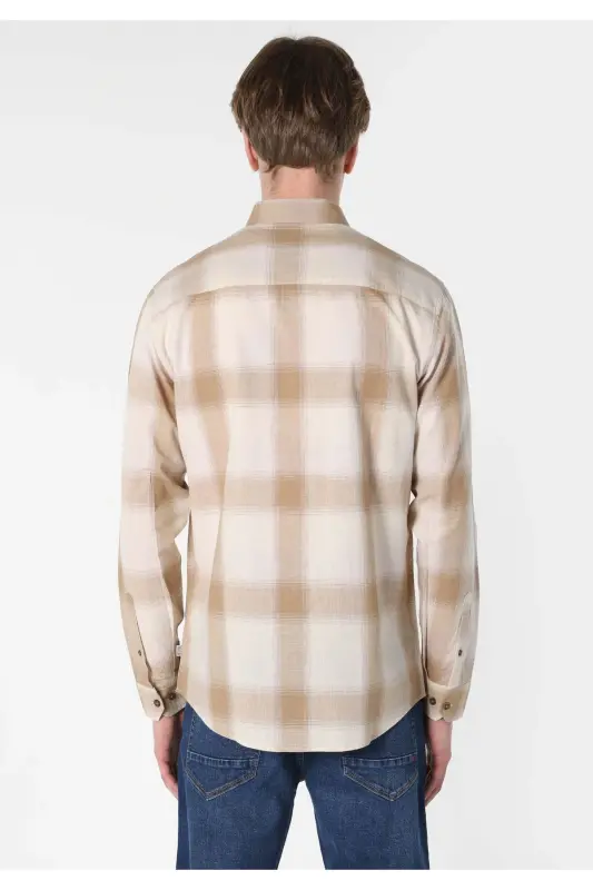 Men's striped beige long sleeve shirt, regular fit. Cl1062628 - 2