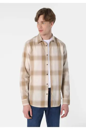 Men's striped beige long sleeve shirt, regular fit. Cl1062628 - 5