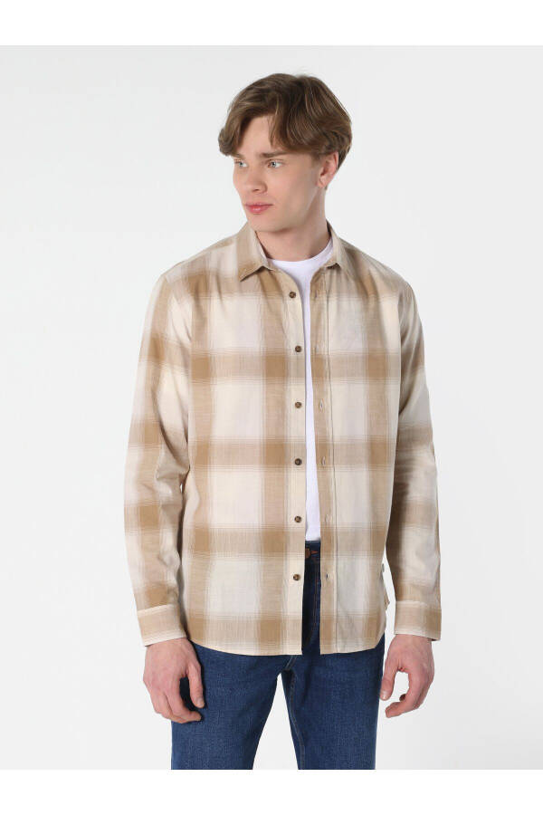 Men's striped beige long sleeve shirt, regular fit. Cl1062628 - 5